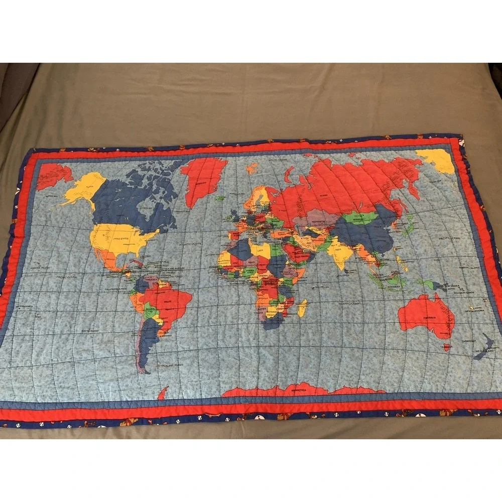 Handmade Blue World Map Quilt Kids Blanket Winnie The Pooh Tigger Flannel 34x58